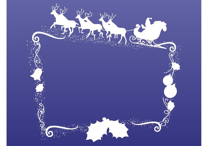 winter sleigh silhouettes santa claus reindeer photo frame mistletoe leaves holiday greetings greeting card festive decorative celebration celebrate 