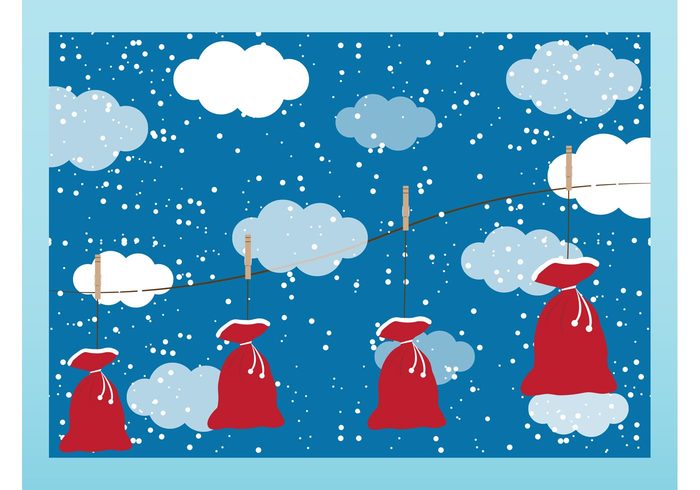 winter Washing line snow santa claus rope presents holiday greeting card festive Cord Clothes line celebration bags  