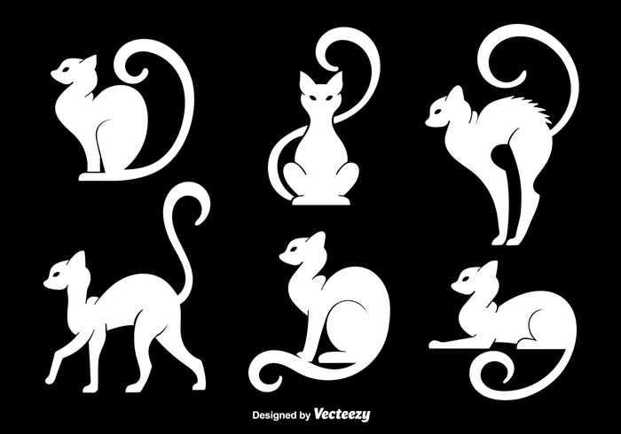 white silhouette scary paw modern kitty kitten isolated halloween Feline Fear evil drawing contour cat cartoon black animals animal abstract 