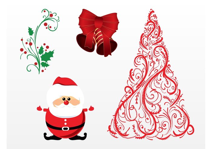 xmas tree winter santa claus santa ornaments mistletoe holiday festive December Christmas Decorations bow bell 