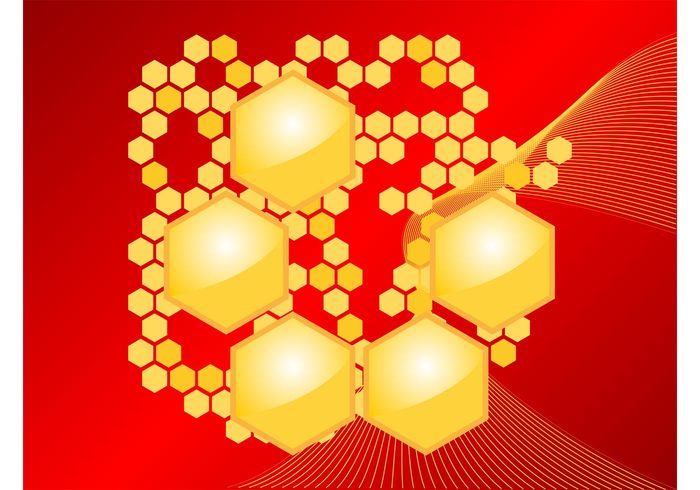 waving polygons nature lines linear honey hexagons decorative decorations bees background abstract 