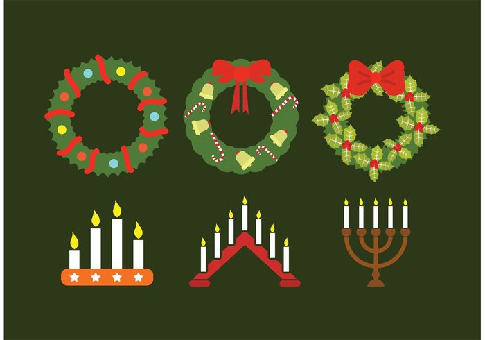 wreath winter vector traditional Tradition set seasonal season ribbon religious religion ornament isolated holy holiday green four flat design decoration decorate December christmas christian ceremony celebration Candlestick candlelight candle bow background advent wreath advent 