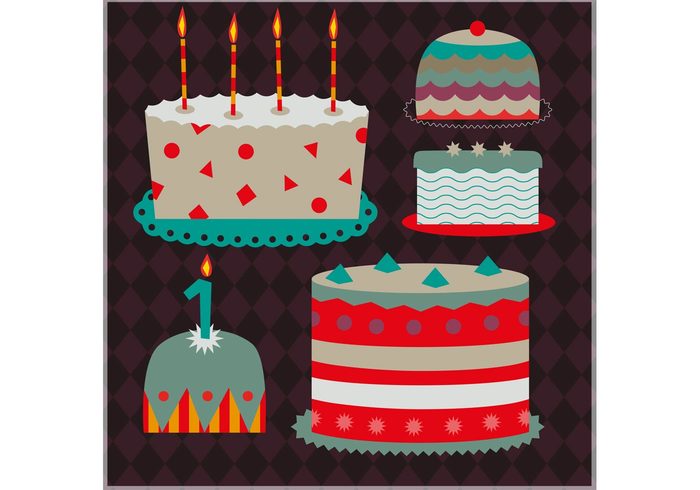 sweet stylized party occasion happy birthday food flat dessert cherry candles cakes cake birthday bakery bake abstract  