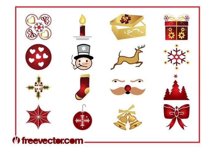 trees symbols stocking star snowman snowflake reindeer presents ornaments icons holiday festive christmas celebration celebrate  