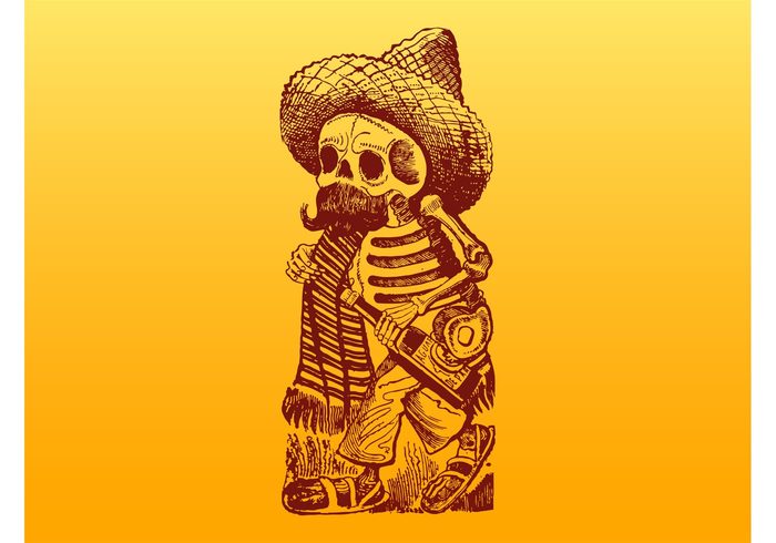 walk sombrero skeleton scarf mexico mexican hat halloween fantasy death dead corpse bottle alcohol 