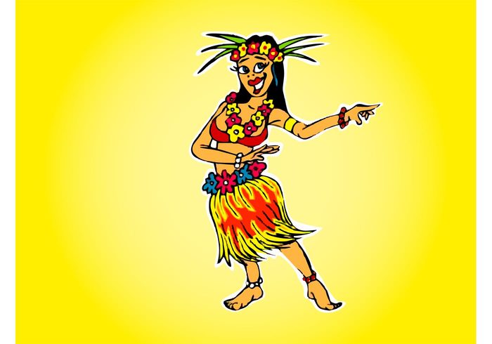 woman summer sticker Smile Hula girl Hula holiday hawaii happy flowers female exotic dancer dance comic cartoon 