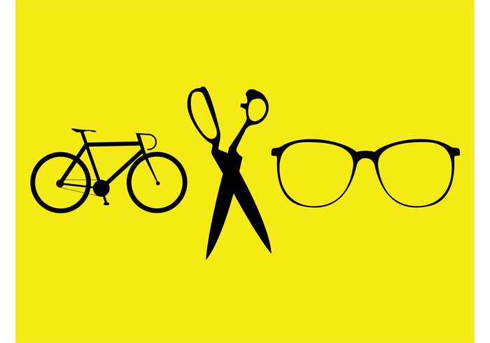 tires stylized spectacles simple scissors profile pair monochrome glasses black bike Bicycle vector 