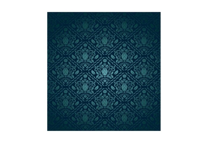 Textiles swirl swatch seamless scrolls repeating pattern motif green flowers floral filigree design decoration blue 