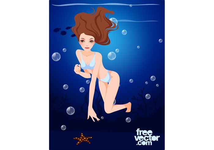 woman water vacation underwater swimsuit swim sexy sea ocean hot holiday girl fish female bubbles bikini 