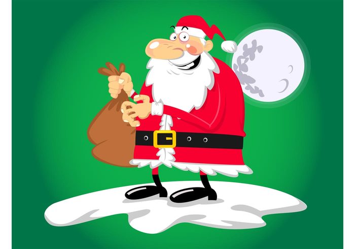 snow santa claus presents moon holidays Giving gift funny festive costume comic christmas character cartoon boots bag  