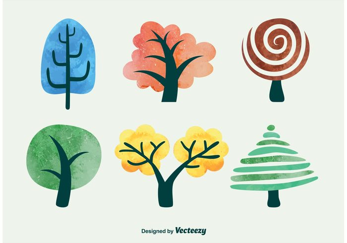 watercolor tree watercolor trees tree summer stylized shape seasonal tree season tree season plant paint nature hand green forest Fall drawing branch botany autumn art Aquarelle 