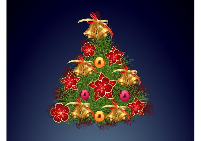 xmas winter shiny ribbon ornament holiday greeting card flowers festive christmas tree celebration celebrate bells ball 