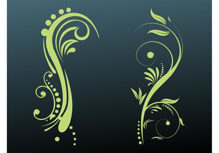 swirls swirling spring silhouettes scrolls plants nature flowers floral flora dots 