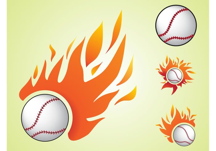 Tickers stitches sport logos icons game flaming flames fire decorations decals burn Baseball vectors balls 3d 
