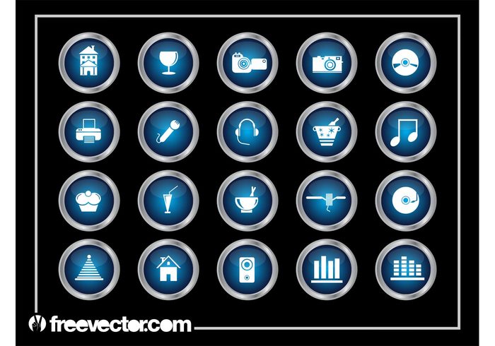 technology tech sound shiny round real estate music metallic metal kitchenware icons icon house home glossy food device cook circles circle buttons 