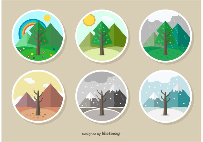 yellow year winter weather vector tree summer spring snowflake snow set season plant nature leaf isolated illustration icon growth green grass four forest Fall environment element design cold blossom autumn 
