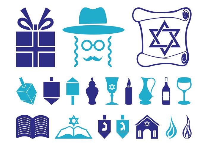 Torah Synagogue symbols Spinning tops religion present judaism Jews jewish icons holiday Hanukkah flames Dreidels 