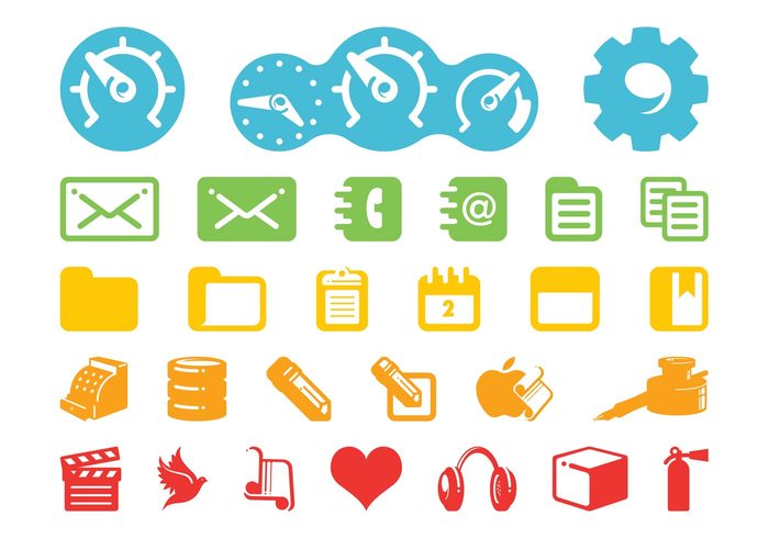 technology tech symbols stylized settings pencil money messages mail icons icon heart gear folders files apple 