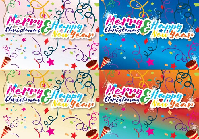 year xmas vector title template surprise streamers star sign serpentine poppers party popper party new letters kid joy illustration holiday happy fun family explosion decorative congratulations confetti color christmas celebration cards art 