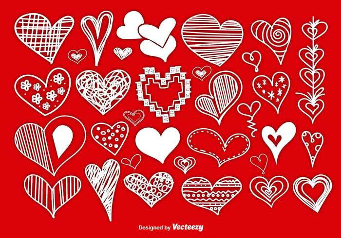 valentine sketch silhouette shape set romantic romance red love line isolated holiday heart hand graphic drawn drawing decorative decoration day collection chalk cartoon 