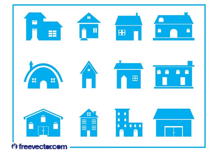 Windows stylized roofs real estate icons houses house home doors chimneys buildings architecture 