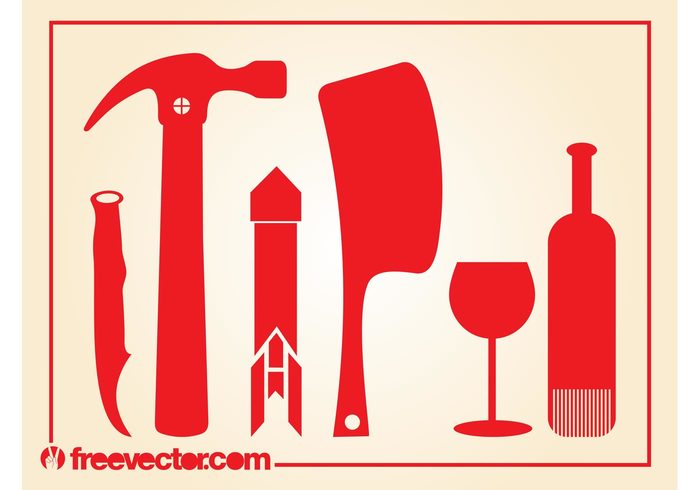 wine stickers silhouettes rocket logos knives knife icons hammer glass decals Chopper bottle 