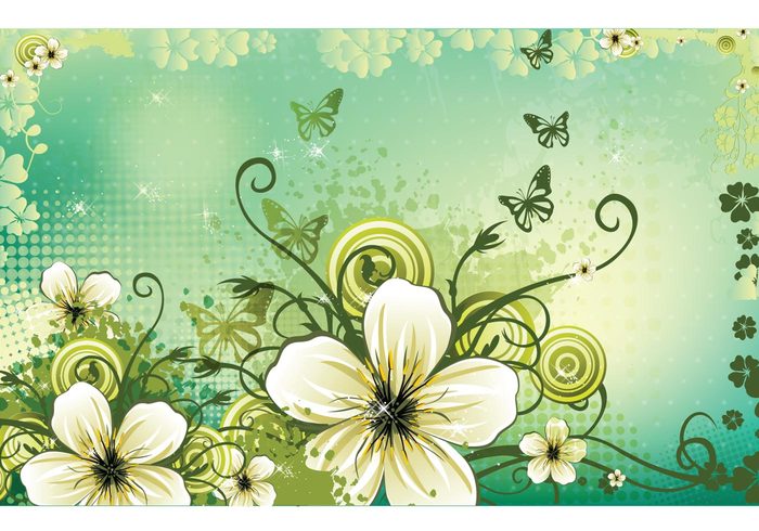 spring leaves green flowers floral flourish floral Composition butterfly background abstract 