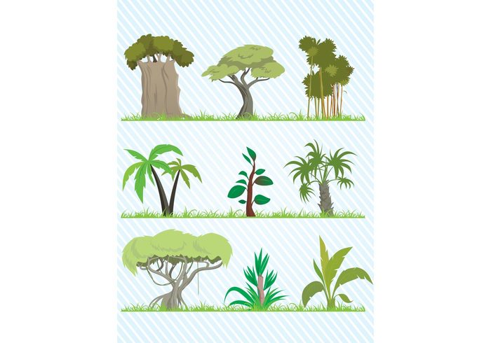vector trees tree plants leaves leaf landscape jungle grow green grass floral drawing cute comic clip art cartoon 