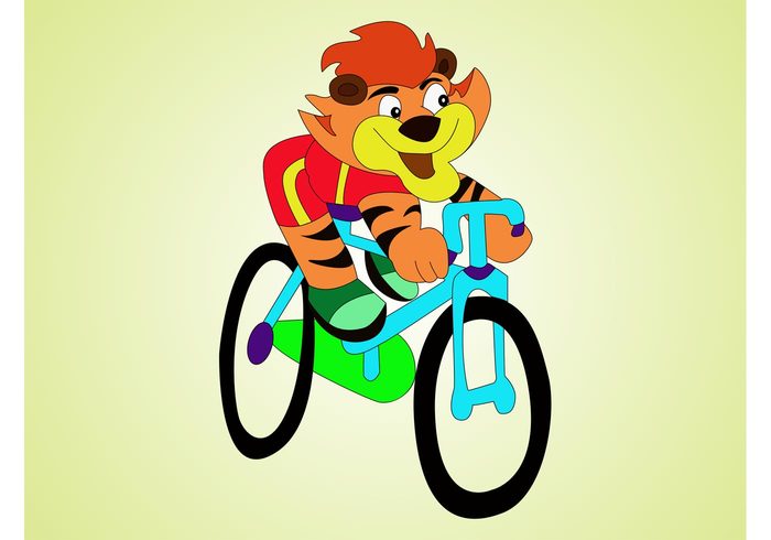 wild animal smiling mascot happy Game character Comic Book colors colorful character cartoon biking biker Big cat bicycle animal 