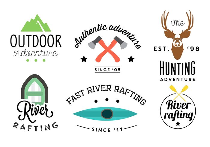 wilderness river rafting river Recreation rake rafting Outdoor oar nature mountain label kayak hunting forest Explore expedition emblem deer camping boat badges badge axe authentic Adventure 
