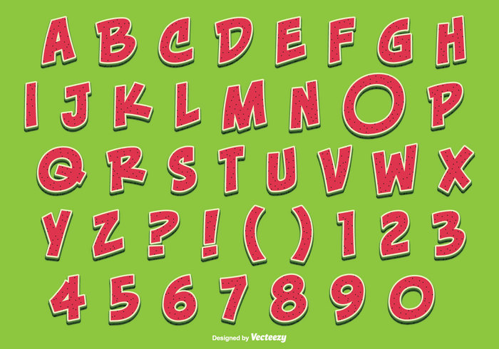 watermelon typography typographic type text symbol sweet sign shape set red preschool organic object nature natural melon letters letter kiddie isolated icon hand green fruit fresh for food font embellishments education drawn design cute color children character cartoon art alphabetical alphabet set alphabet Abs abcd abc  