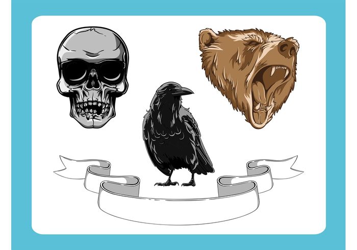 Vector freebies tattoo designs tattoo skull skeleton raven nature Kodiak Grizzly Flash crow birds bear animals 