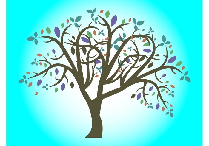 vector tree twigs Tree Vector sticker plant nature magical leaves ecology colors colorful branches 