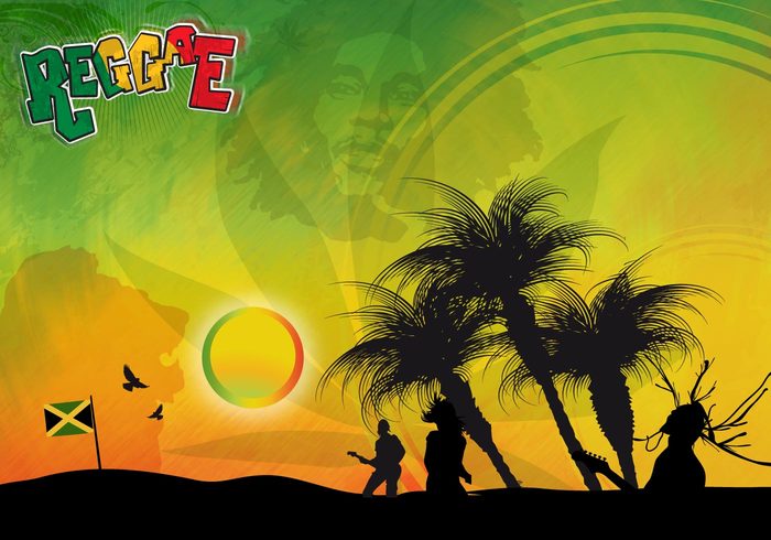 sunset scenery reaggae music jamaica flag dreadlocks cannabis Bob Marley beach 