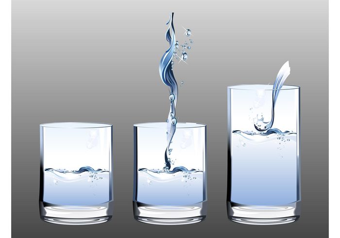 wet Water vectors shiny realistic pour natural liquid Half full Glassware glass Fluid drops detailed 