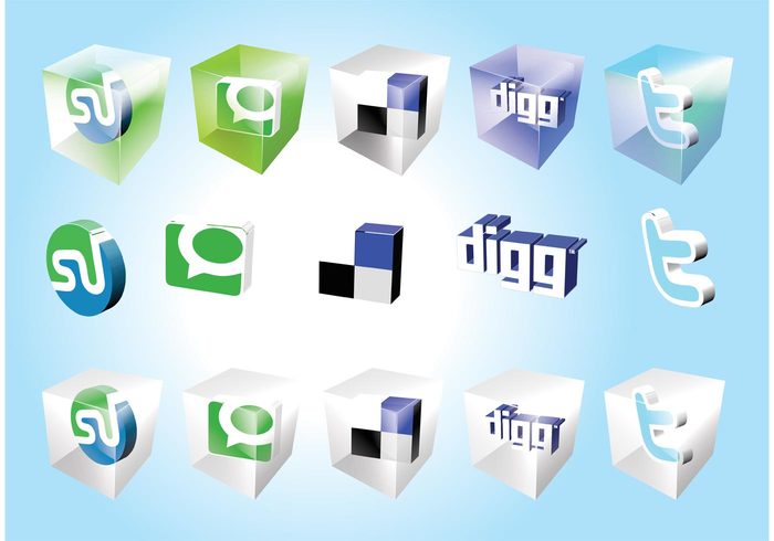 www web twitter technorati StumbleUpon square social media Social bookmark network logo icons graphics DIGG del.icio.us cool 3d 