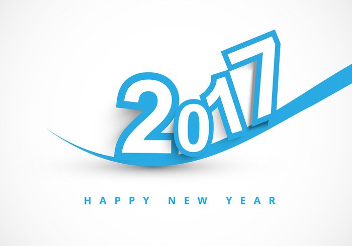 year white outline new isolated happy greeting festival curved celebration card blue background arch 2017 
