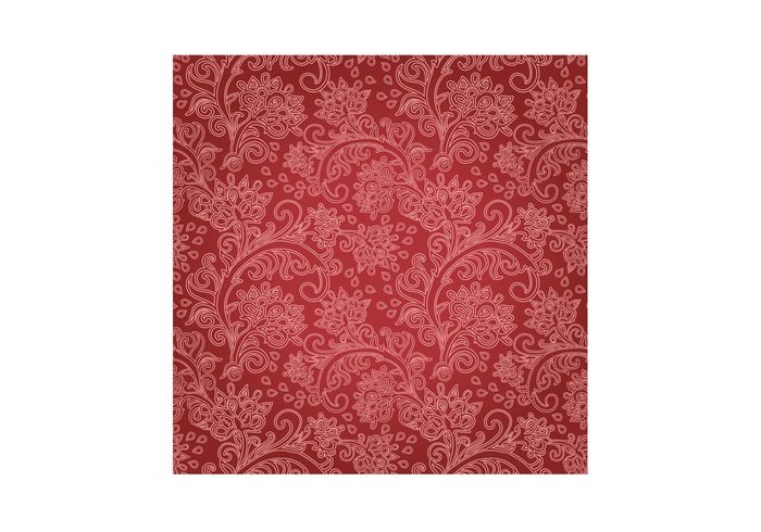 wallpaper Textiles swatch seamless repeating red plants pattern motif leaves flowers floral backdrop antique 