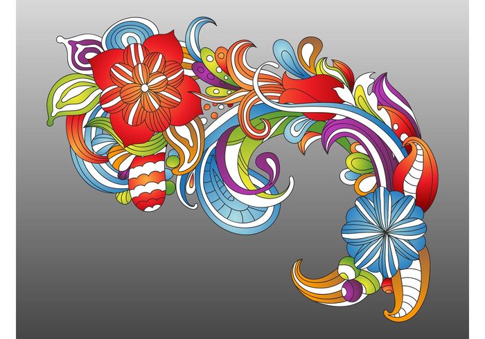 swirls swirling Stems scroll plants petals nature lush leaves layout Flowers vector floral dots decorative colors  