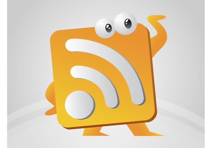 web technology symbol square Rss vector Rss news rss feed RSS online mascot logo internet eyes character cartoon caricature 