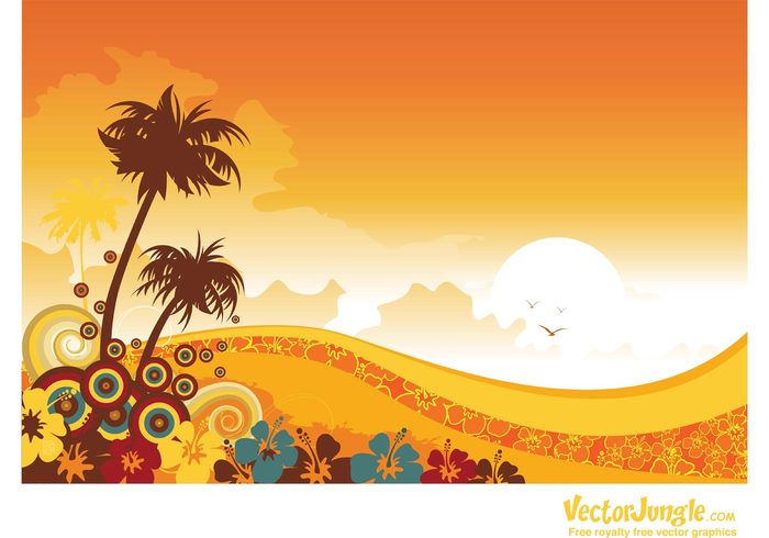 tropical tree travel summer stylized silhouettes seagull sea scroll palm trees palm holiday hibiscus hawaii fresh flower floral exotic birds beach aloha 