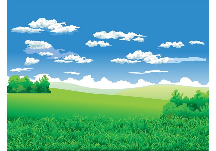 wallpaper Stems sky plants landscape hills grass fields clouds bush background backdrop 