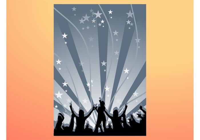 template stars starburst silhouettes rays poster people nightlife music flyer Djs disco dance crowd club 