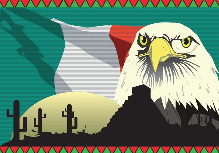 sand pyramid mexico mexican flag eagle cactus bird Aztec 