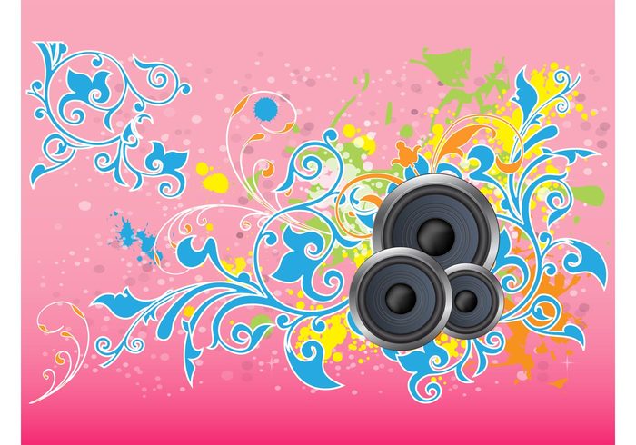 splatter speakers poster plants paint nature grunge flyer floral Flier disco decorations circles boxes blobs 
