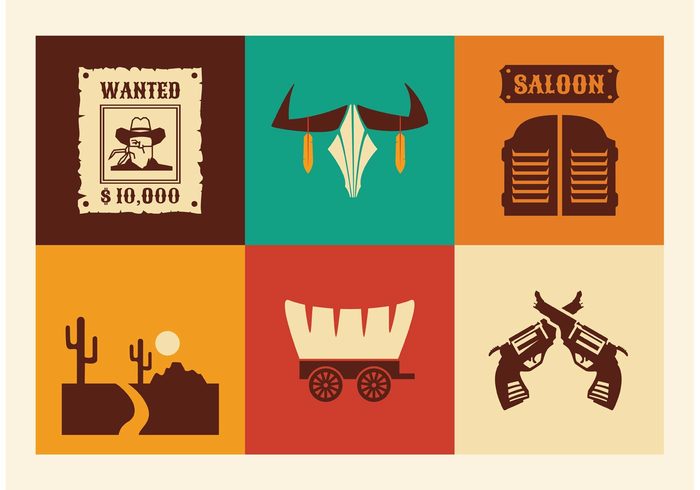 wild wheel western west web wanted old poster wanted wagon vector texas symbol style skull sign set Saloon ojects isolated illustration gun flat elements design cowboy covered wagon cactus bull american 
