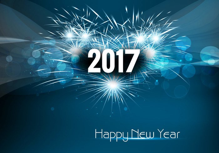 white sparkling new year firework festive explosion exploding event celebration card busting blue banner background 