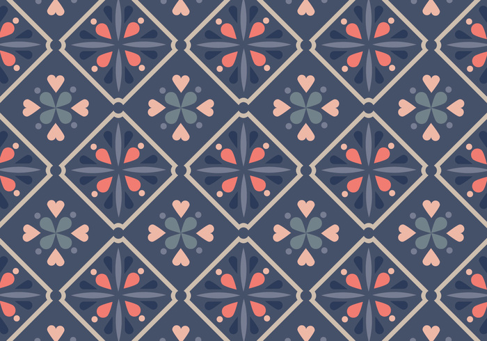 vintage tile rhombus repeat portuguese tile Portuguese pink pattern orange floral diamond dark blue background 