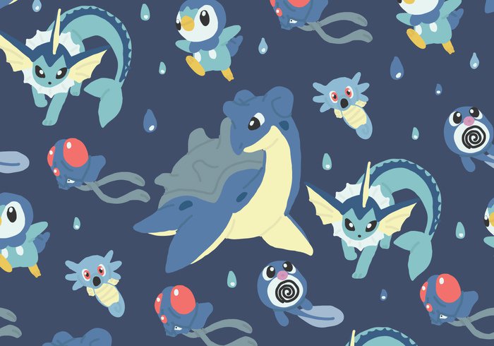water vaporeon type tentacool repeat poliwag Pokemon piplup pattern lapras horsea blue background 