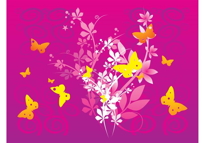 wallpaper swirls Stems spring spirals nature lines leaves insects butterfly butterflies background backdrop 